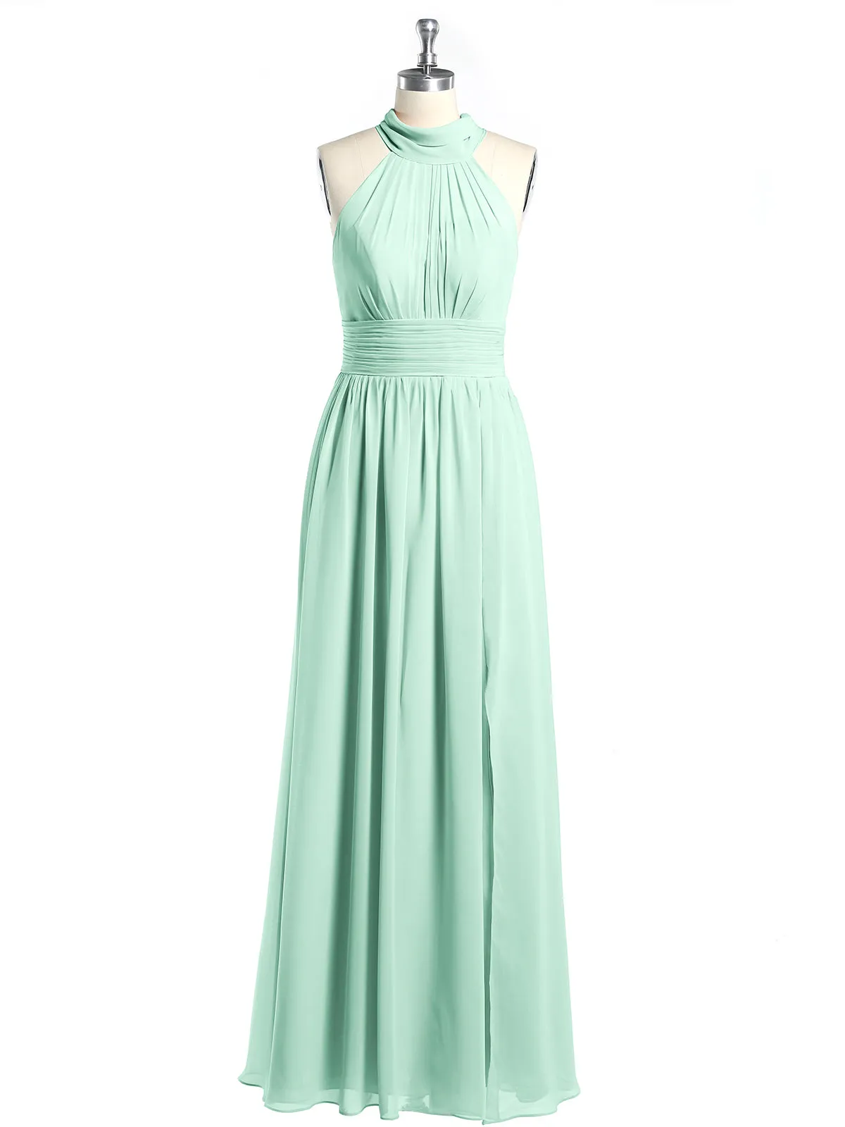 High Neck Full Length Dresses with Slit Mint Green Plus Size