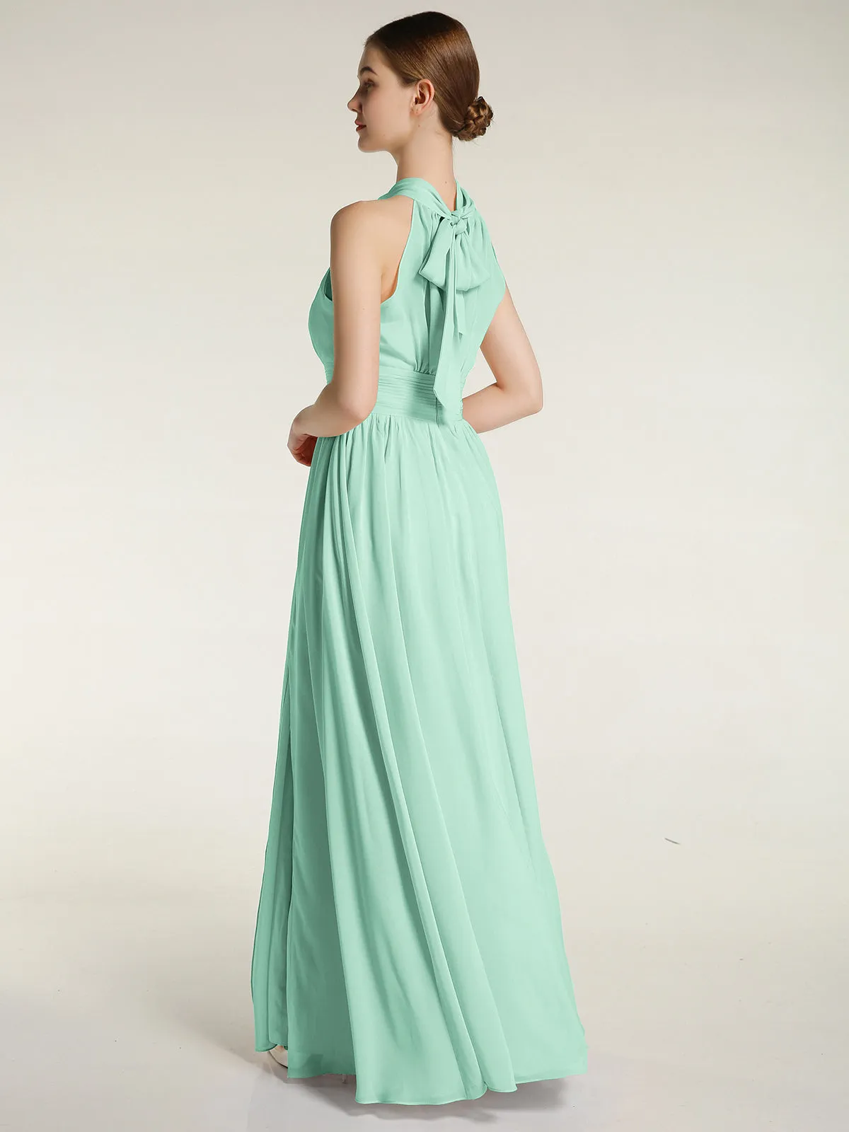 High Neck Full Length Dresses with Slit Mint Green Plus Size