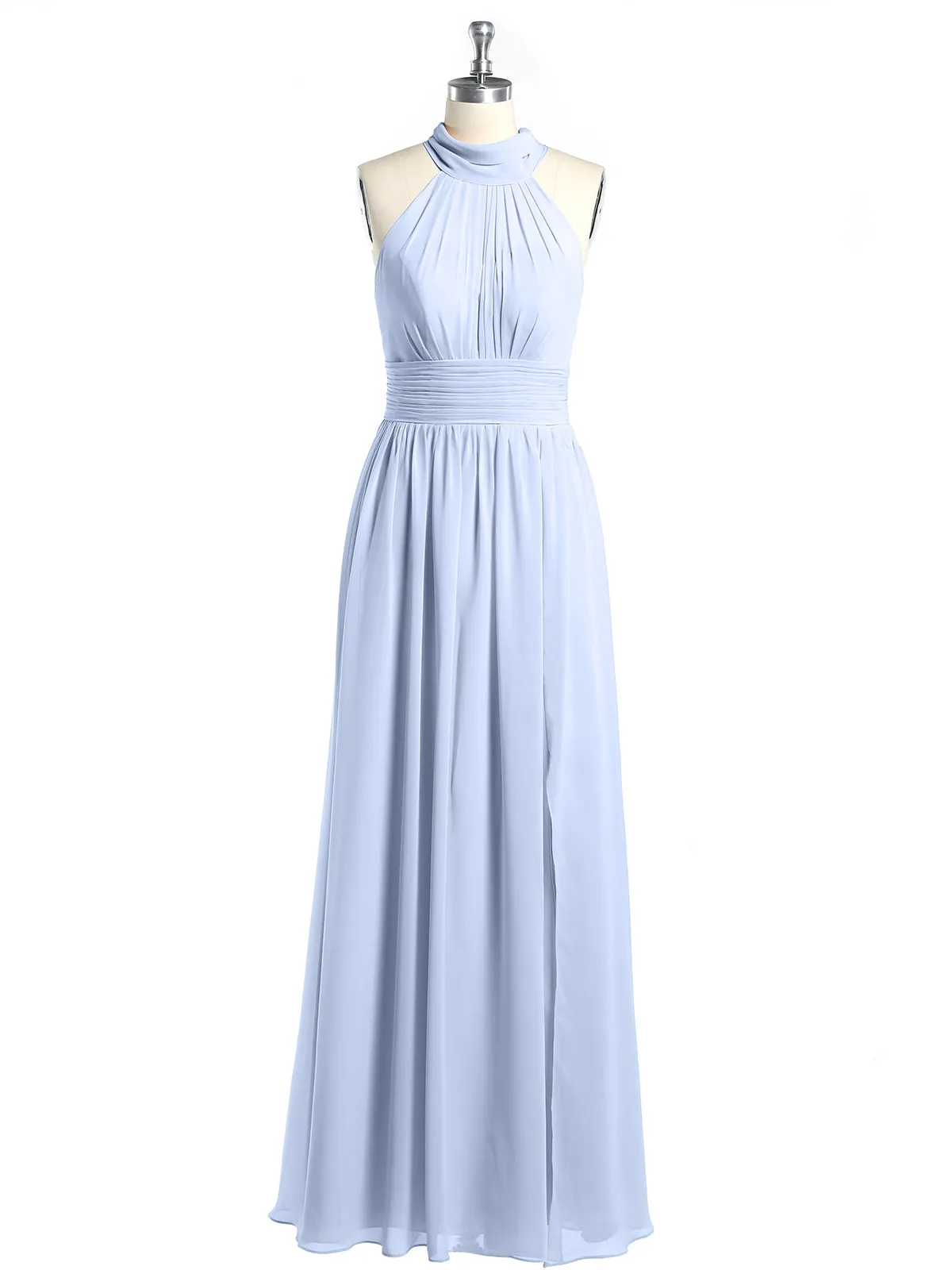 High Neck Full Length Dresses with Slit Sky Blue