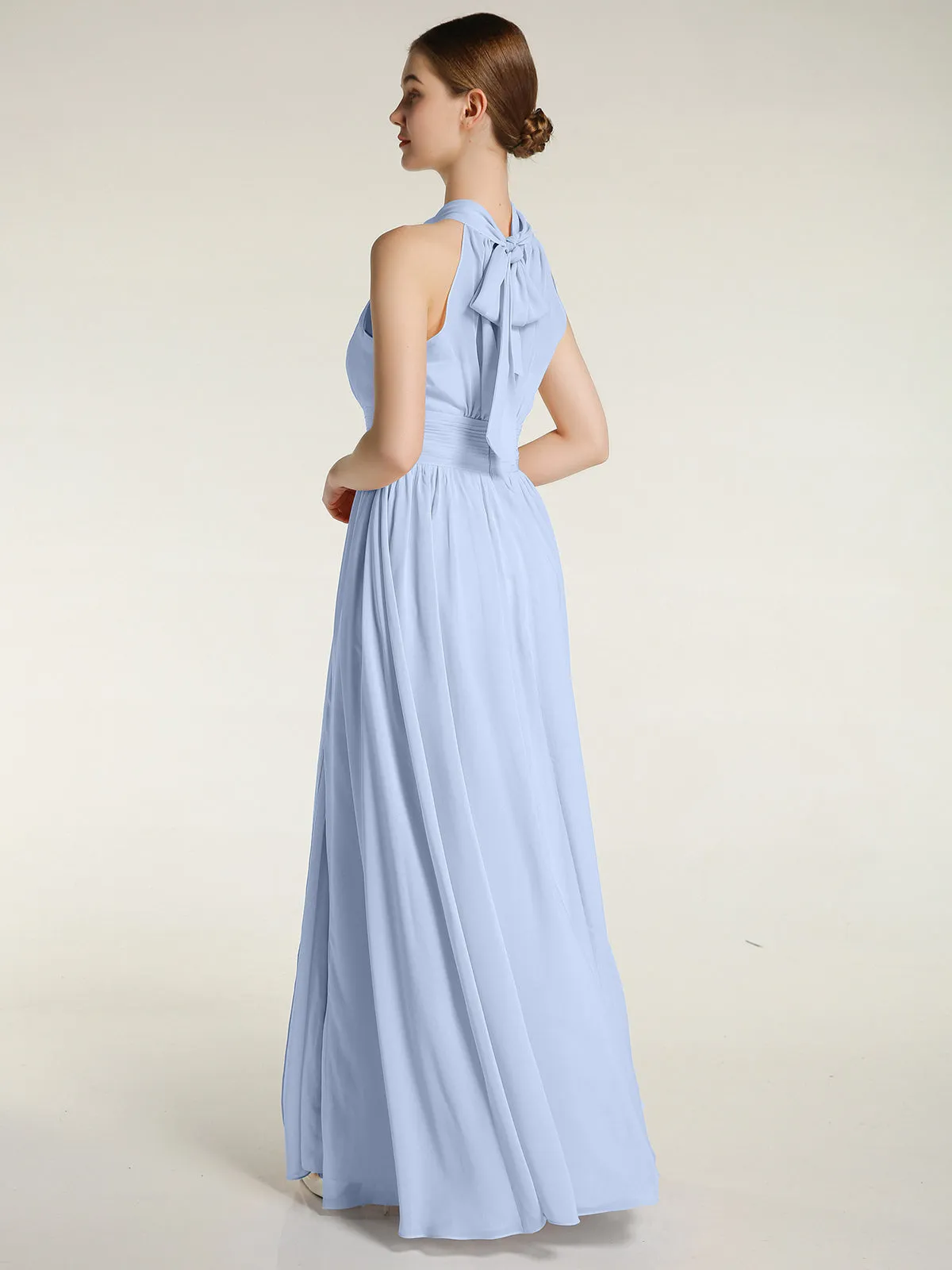 High Neck Full Length Dresses with Slit Sky Blue