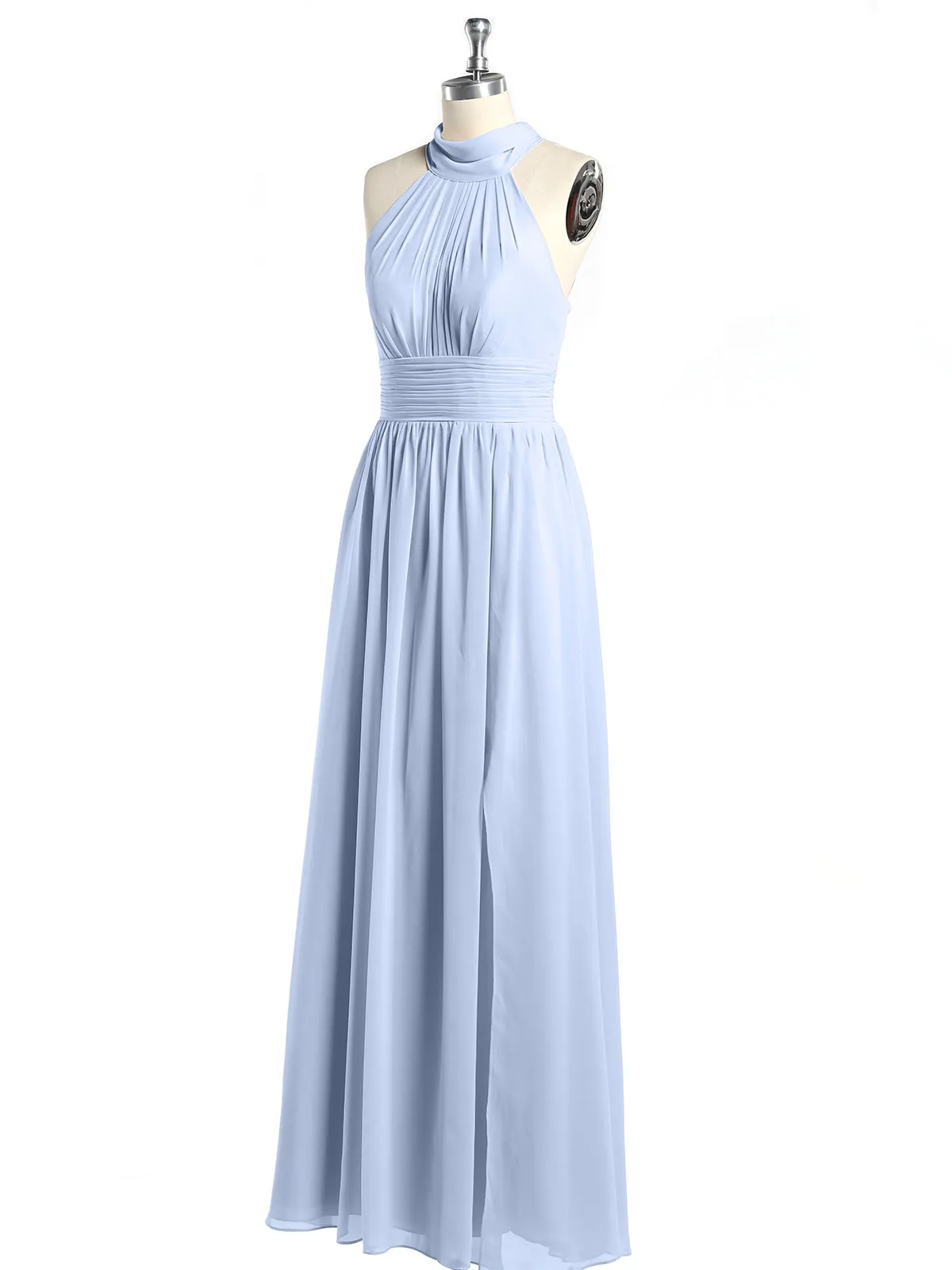 High Neck Full Length Dresses with Slit Sky Blue
