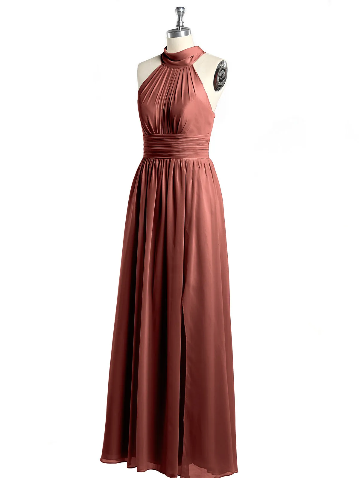 High Neck Full Length Dresses with Slit Terracotta Plus Size