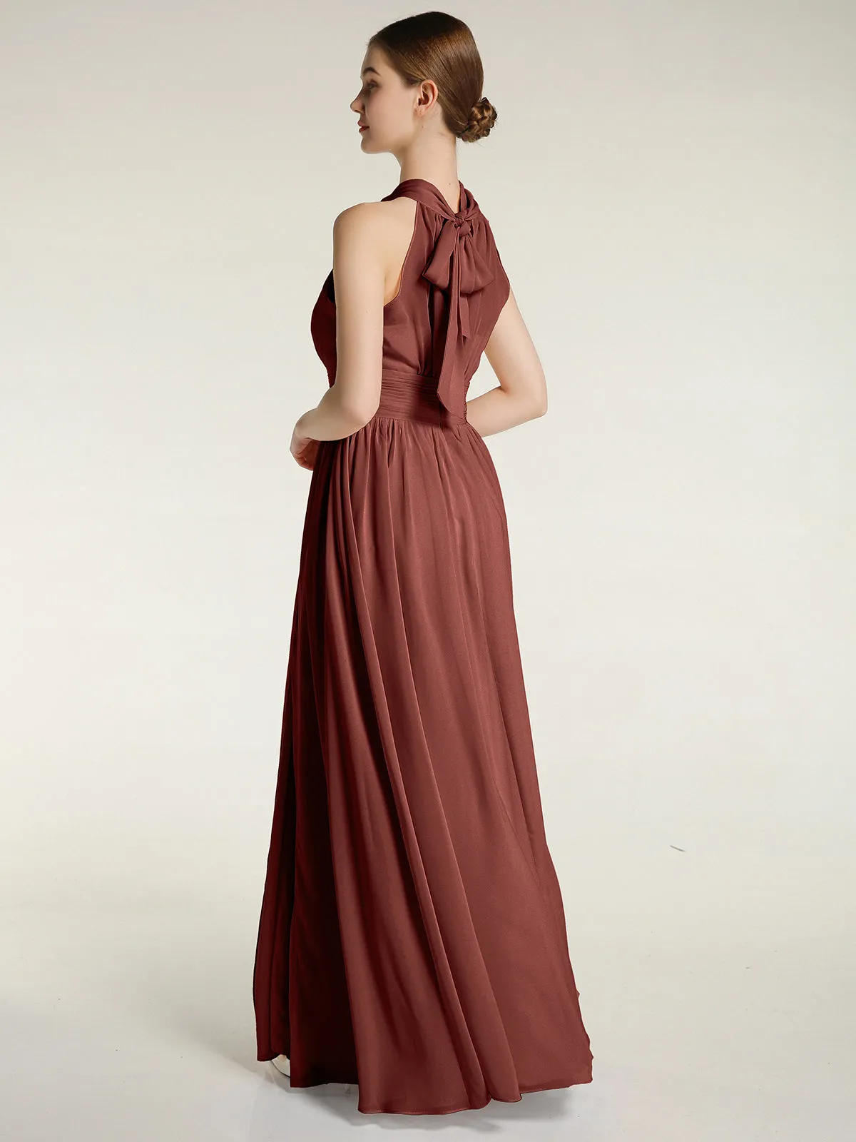 High Neck Full Length Dresses with Slit Terracotta Plus Size