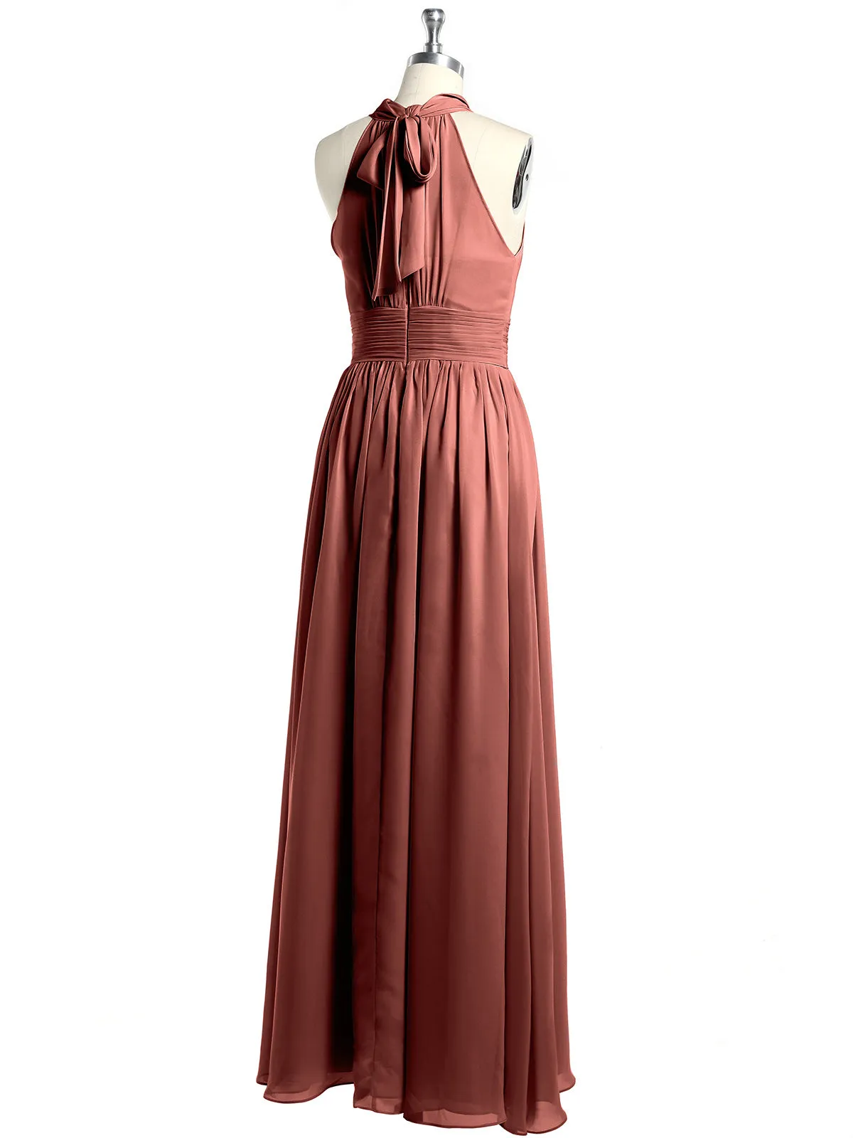 High Neck Full Length Dresses with Slit Terracotta Plus Size