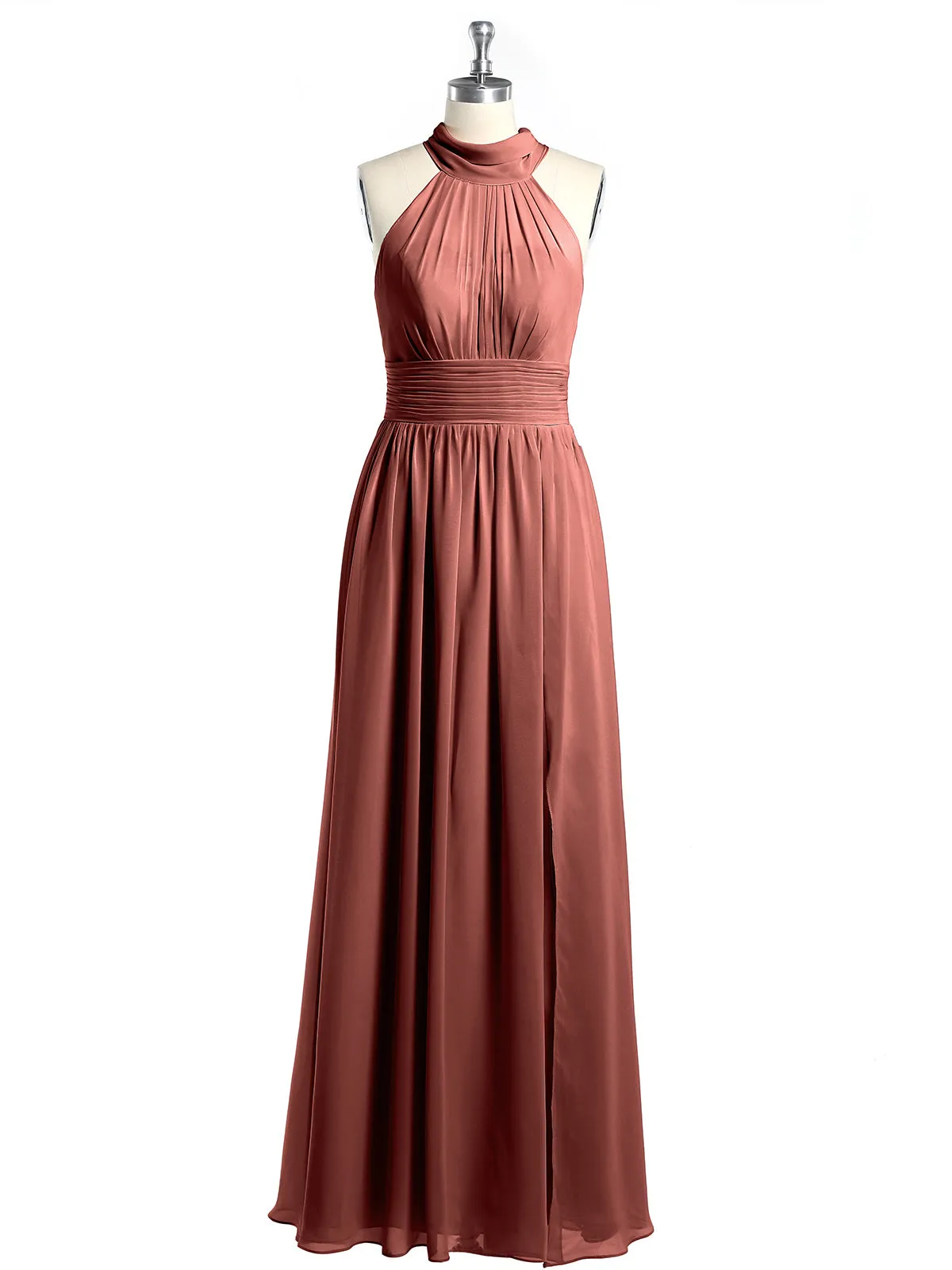 High Neck Full Length Dresses with Slit Terracotta Plus Size