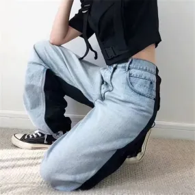 High Waist Elastic Ankle Patchwork Denim Pants