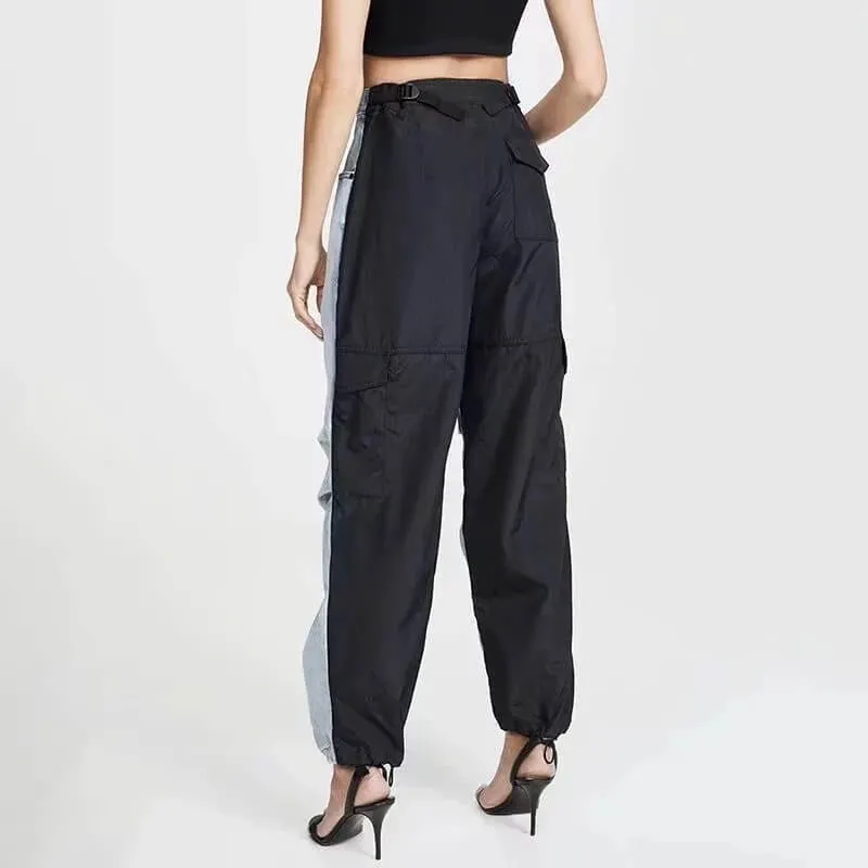 High Waist Elastic Ankle Patchwork Denim Pants