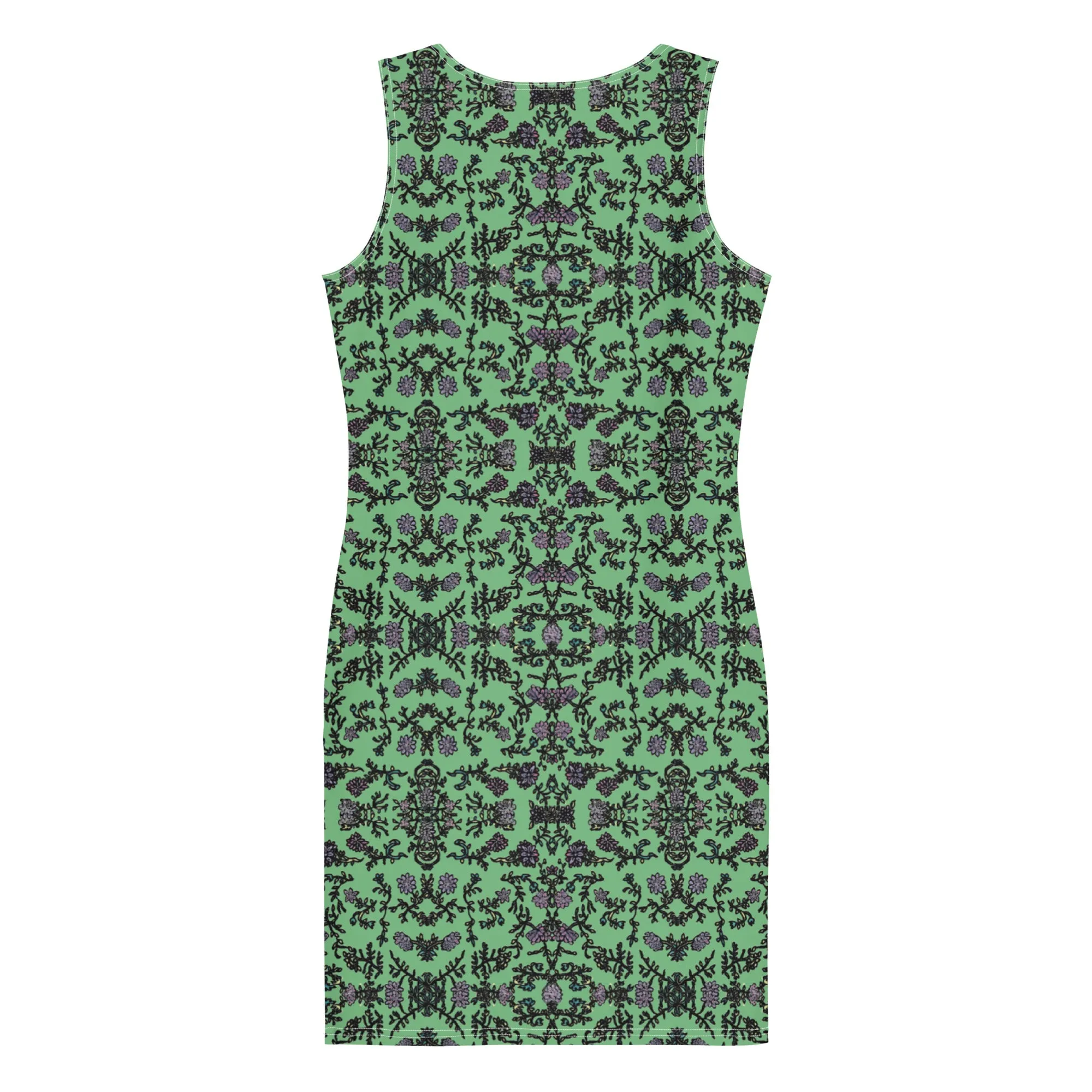 Jade Green Floral Print Dress, Flower Print Classic Tank Sleeveless Comfy Dress- Made in USA/EU/MX