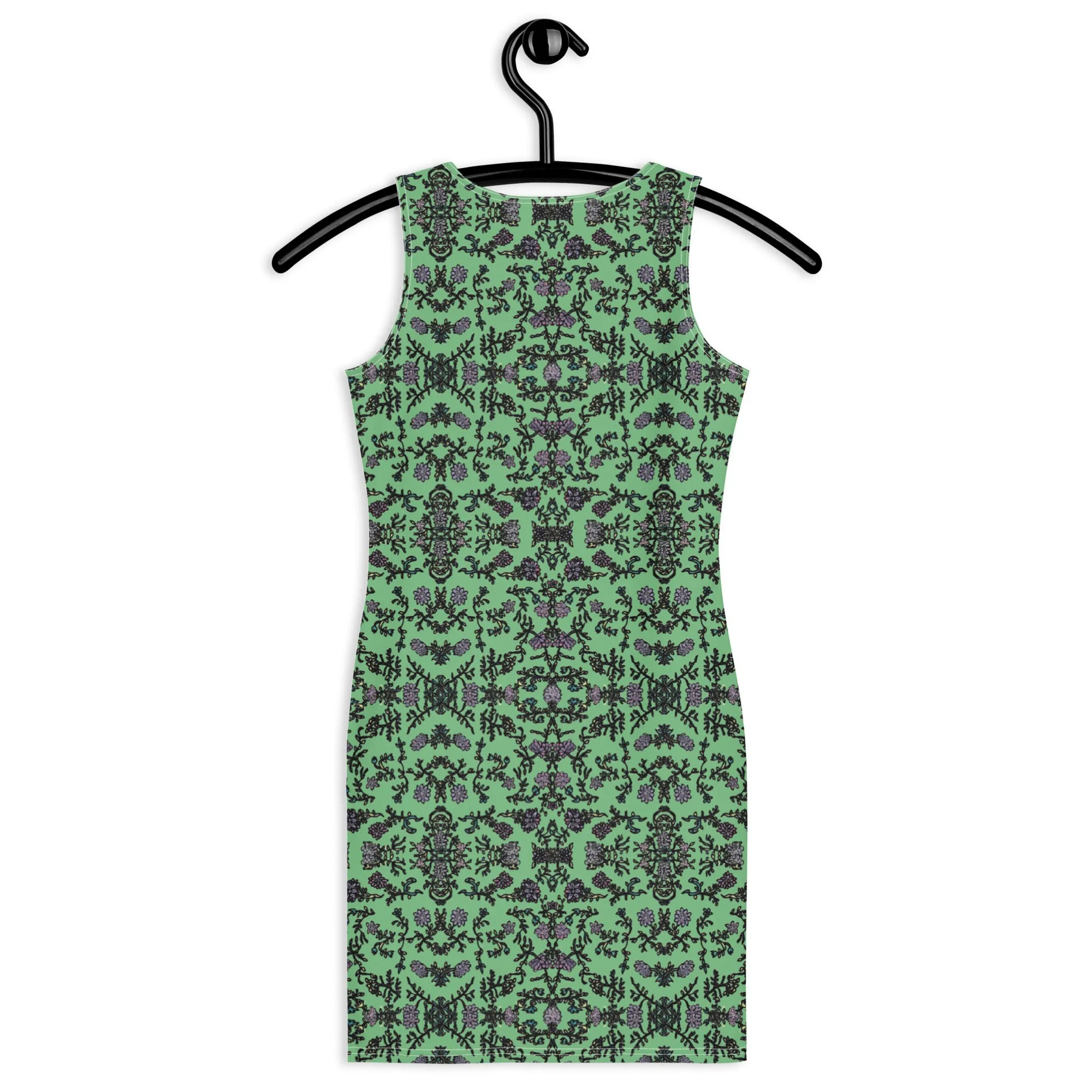 Jade Green Floral Print Dress, Flower Print Classic Tank Sleeveless Comfy Dress- Made in USA/EU/MX