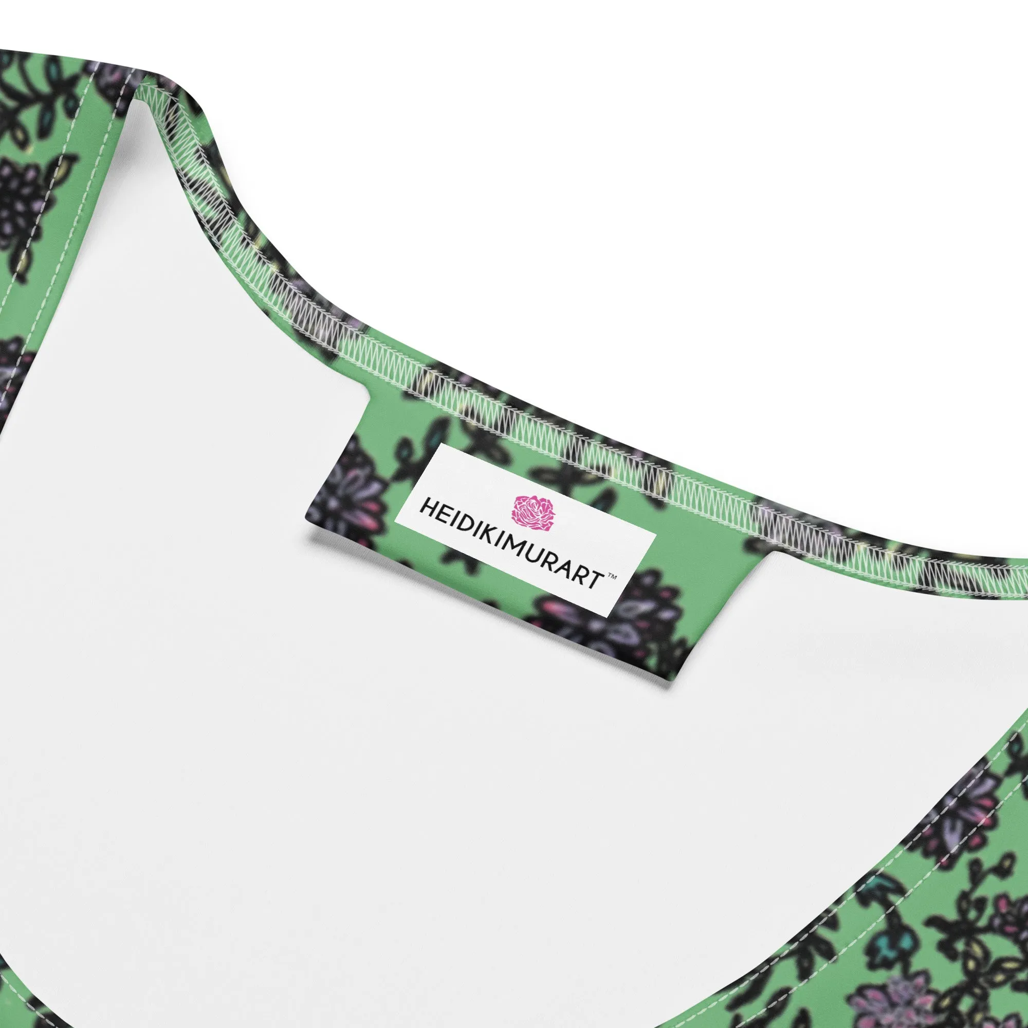 Jade Green Floral Print Dress, Flower Print Classic Tank Sleeveless Comfy Dress- Made in USA/EU/MX