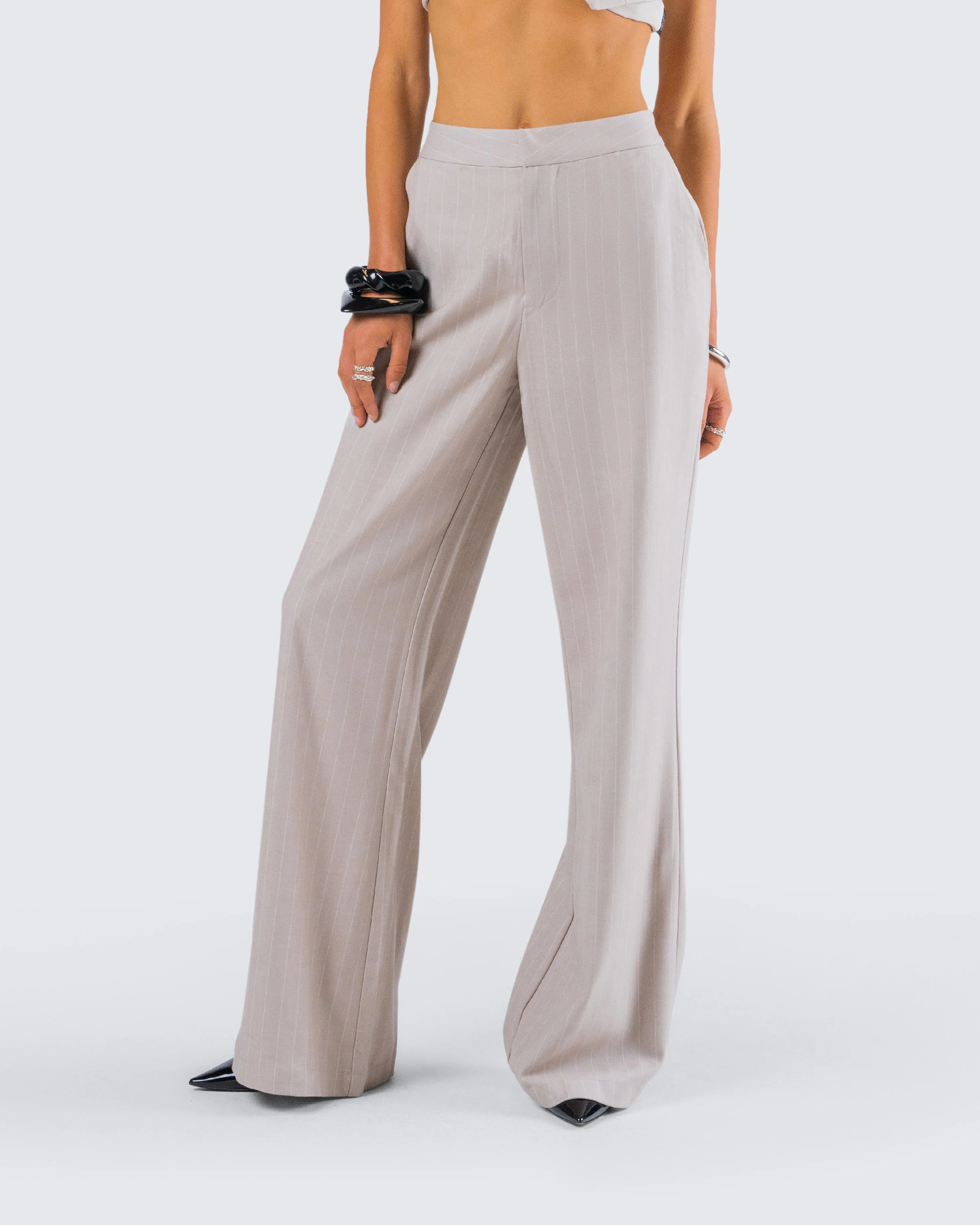 Jaelyn Beige Pinstripe Trouser