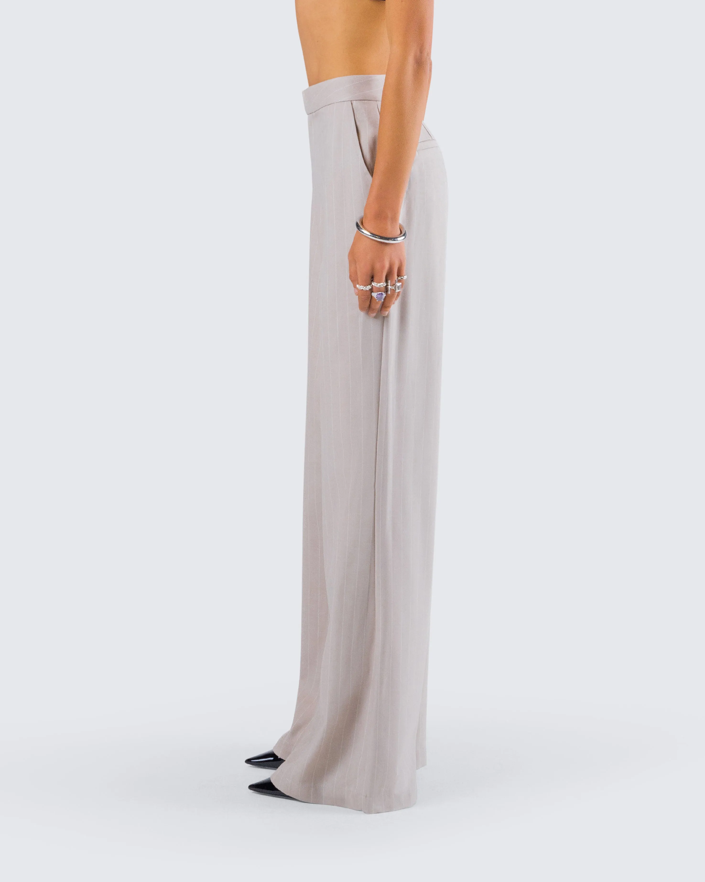 Jaelyn Beige Pinstripe Trouser