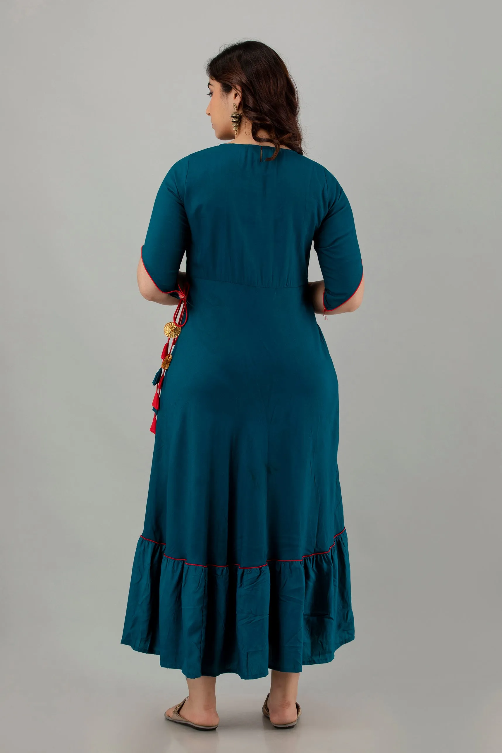 Jaipurite Plain Embroidery Flared Long Wedding Dress