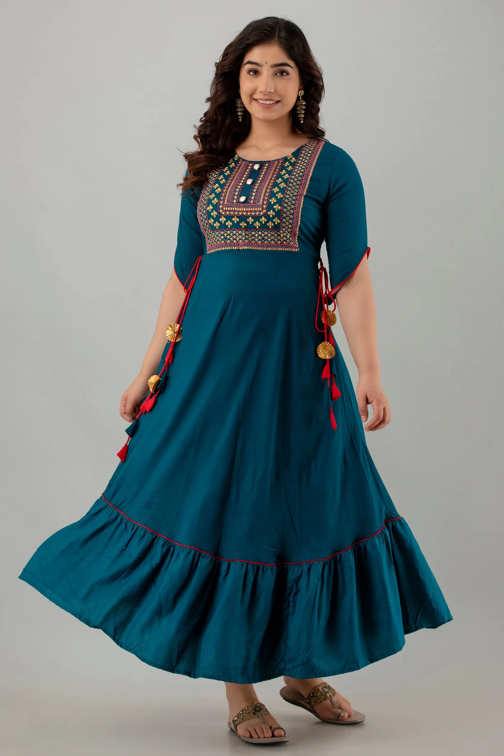 Jaipurite Plain Embroidery Flared Long Wedding Dress