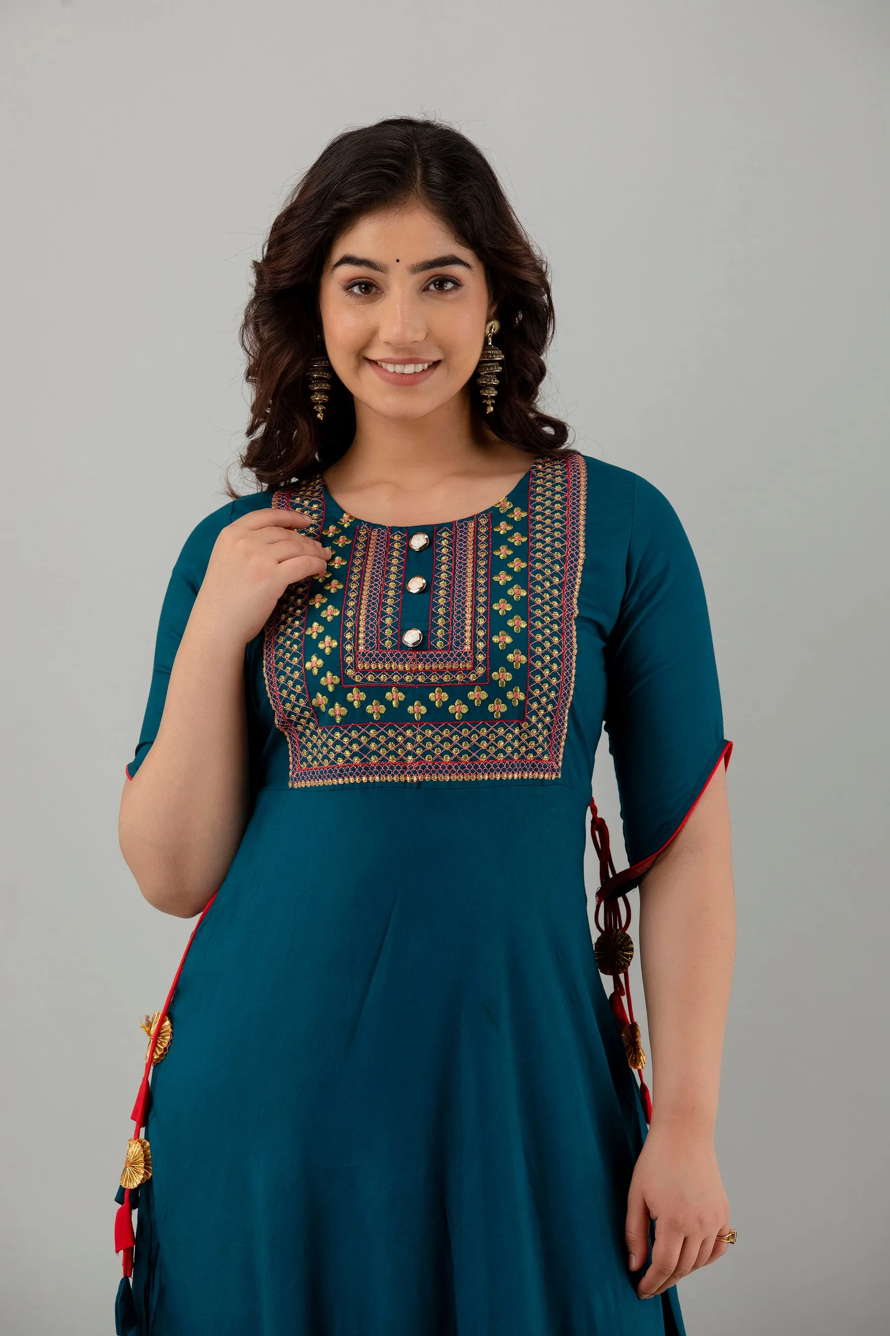 Jaipurite Plain Embroidery Flared Long Wedding Dress