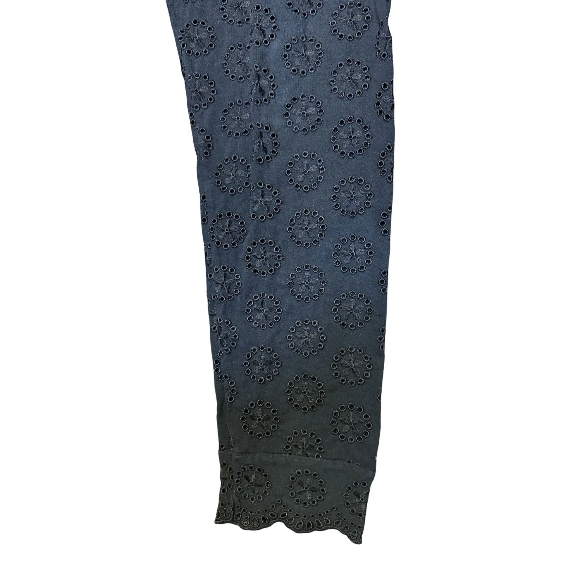 Johnny Was Black Eyelet Embroidered Cotton Elastic Waist Pants Size L
