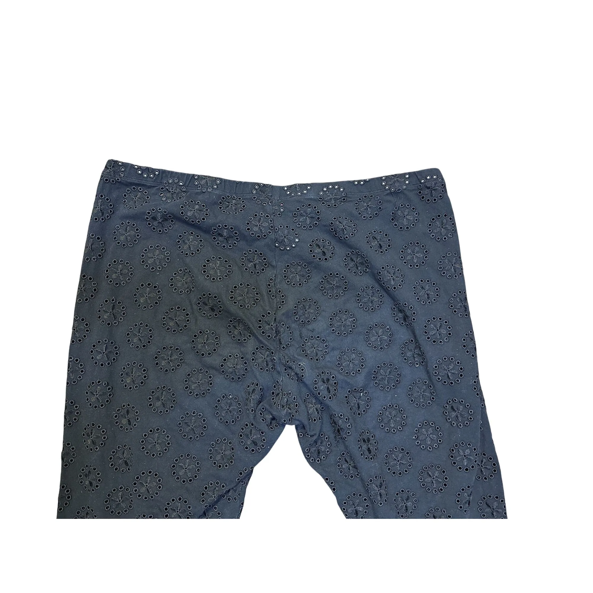 Johnny Was Black Eyelet Embroidered Cotton Elastic Waist Pants Size L