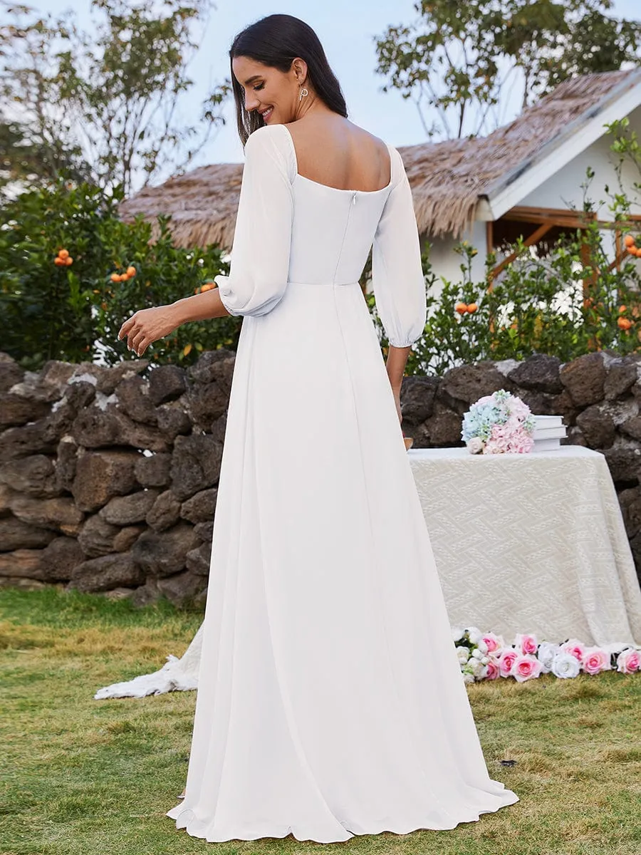 Julia off shoulder ivory chiffon wedding dress with split