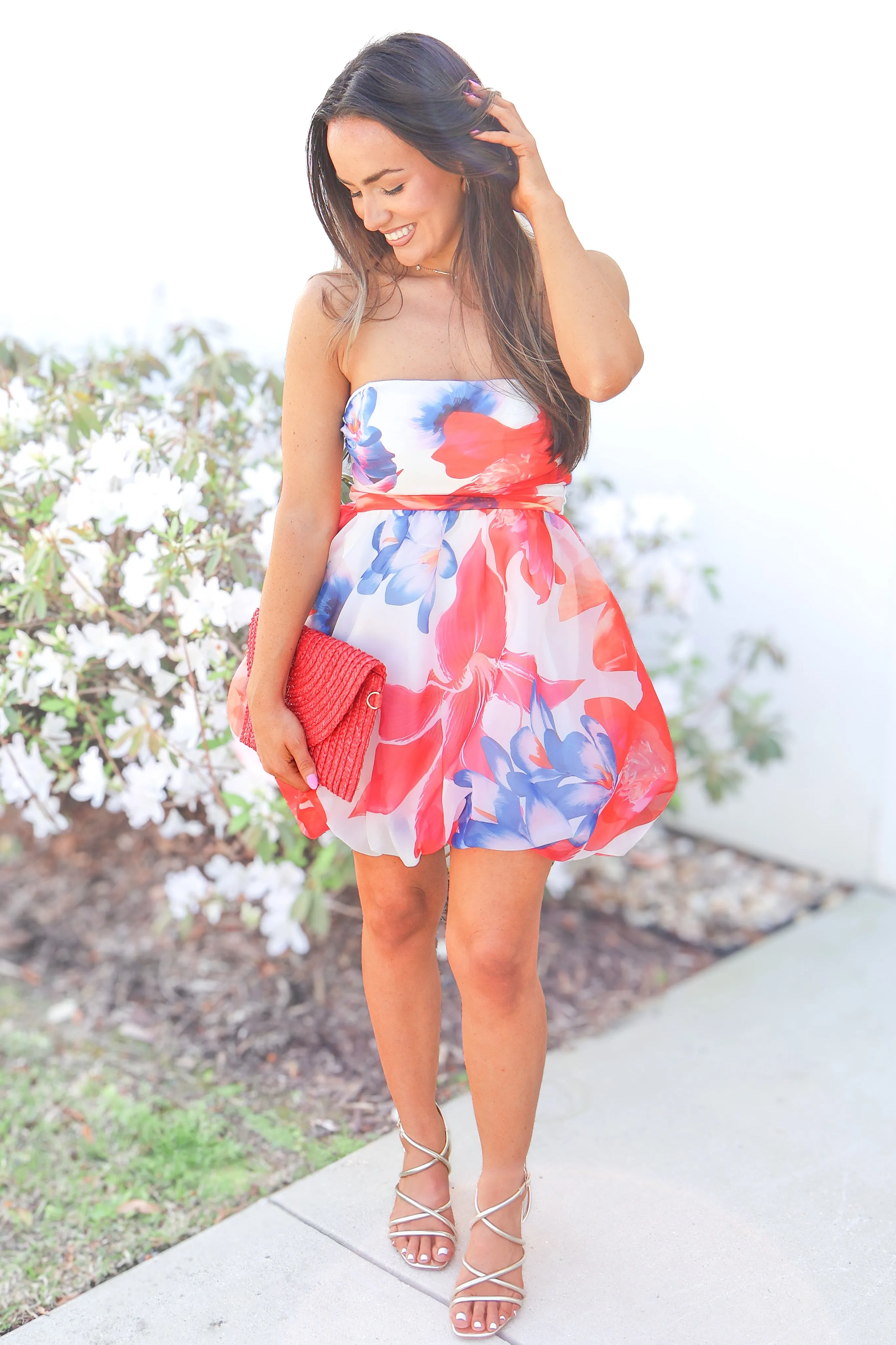 Just the Beginning Strapless Bubble Hem Mini Dress