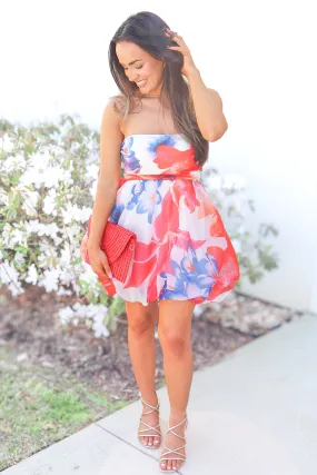 Just the Beginning Strapless Bubble Hem Mini Dress