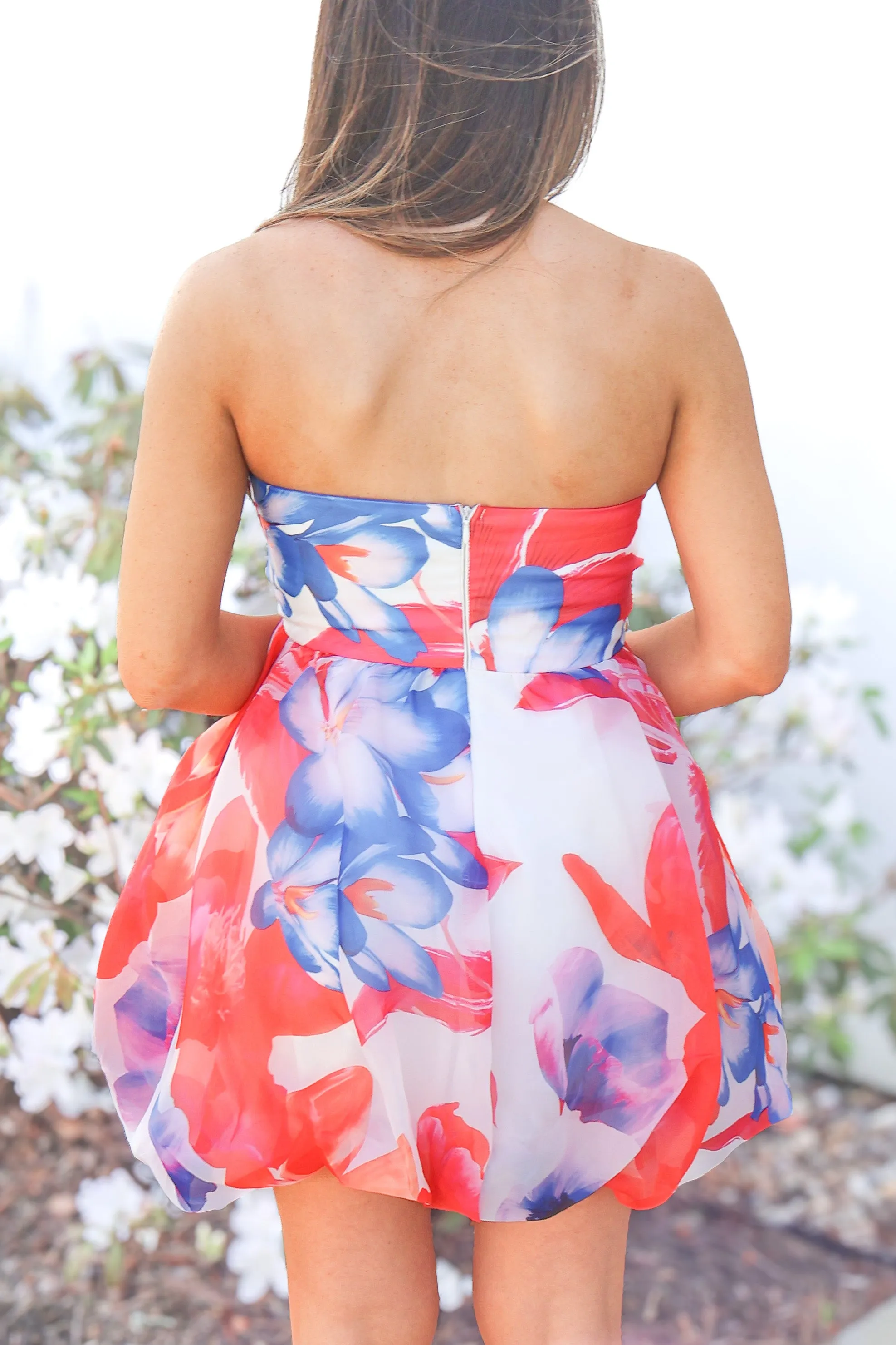 Just the Beginning Strapless Bubble Hem Mini Dress
