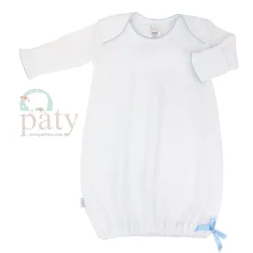 Knit Overlap Shoulder Gown - Blue Trim & Bow