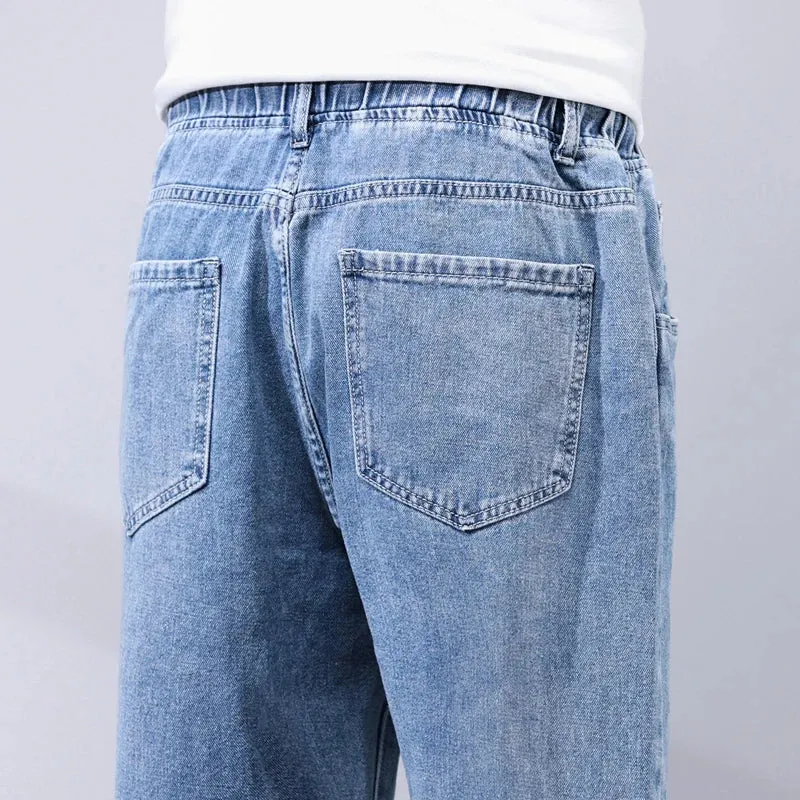 KSTUN Loose Fit Jeans Men Baggy Pants Light Blue Wide Leg Elastic Waist Casual Denim Pants Male Long Trousres Men's Clothing