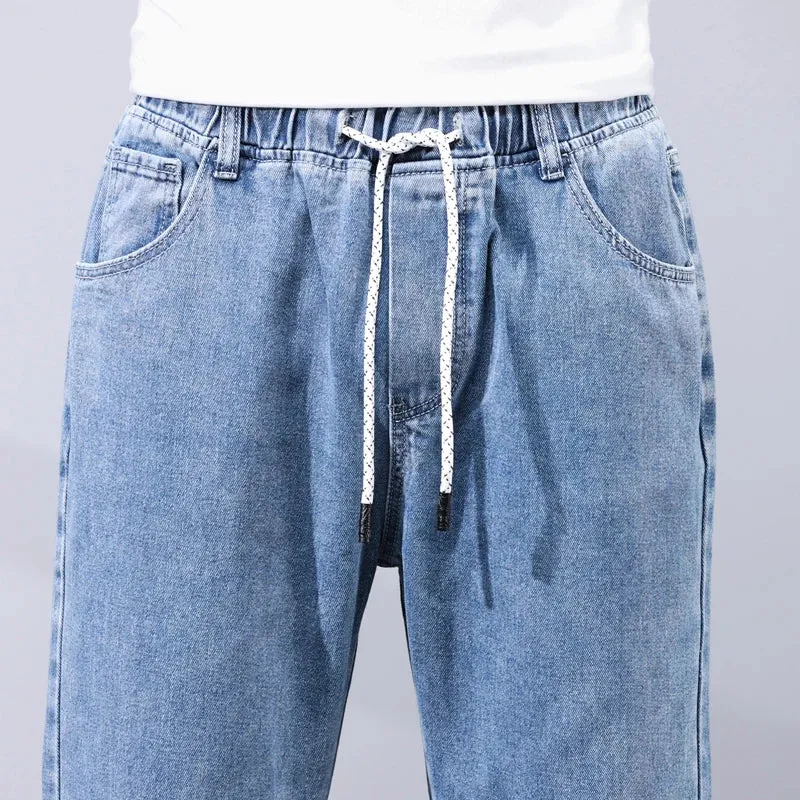 KSTUN Loose Fit Jeans Men Baggy Pants Light Blue Wide Leg Elastic Waist Casual Denim Pants Male Long Trousres Men's Clothing