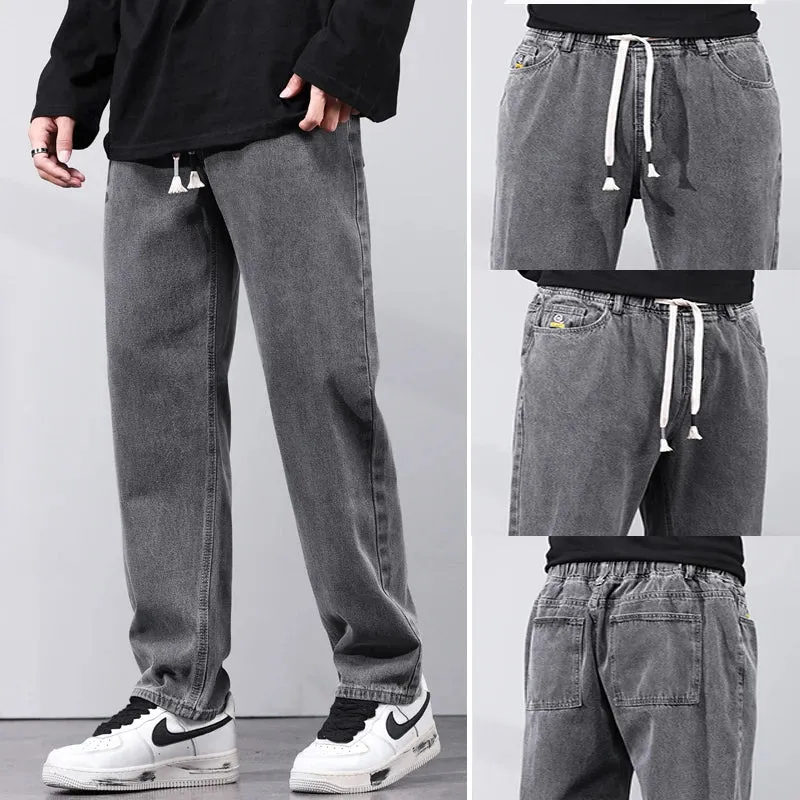 KSTUN Loose Fit Jeans Men Baggy Pants Light Blue Wide Leg Elastic Waist Casual Denim Pants Male Long Trousres Men's Clothing