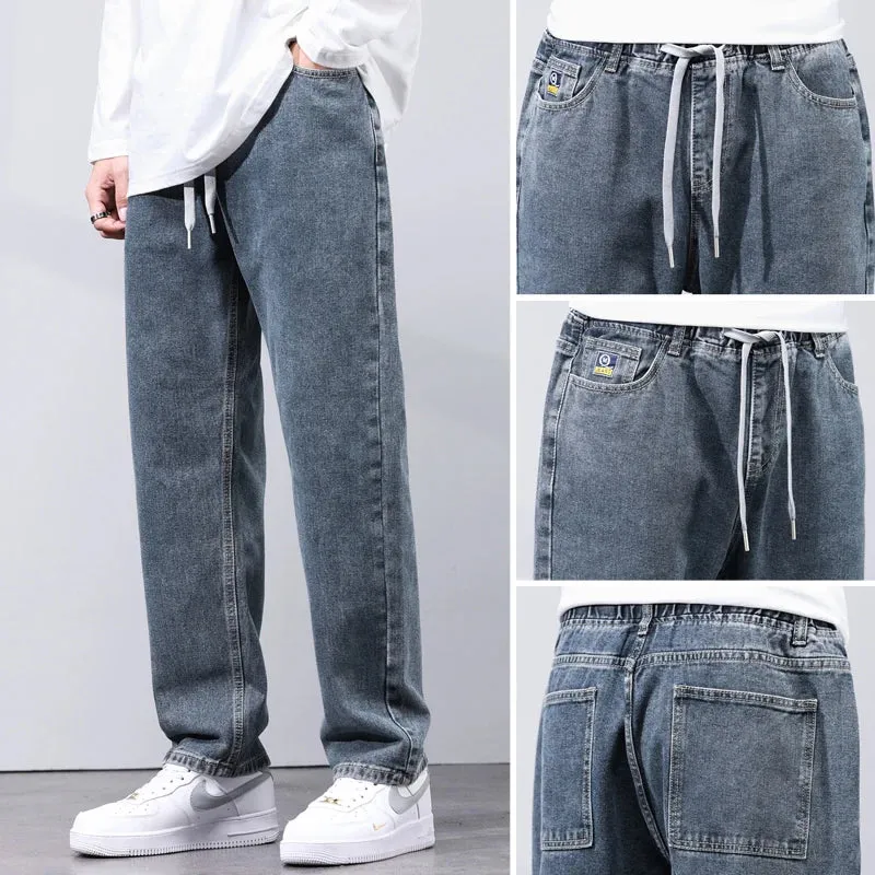 KSTUN Loose Fit Jeans Men Baggy Pants Light Blue Wide Leg Elastic Waist Casual Denim Pants Male Long Trousres Men's Clothing