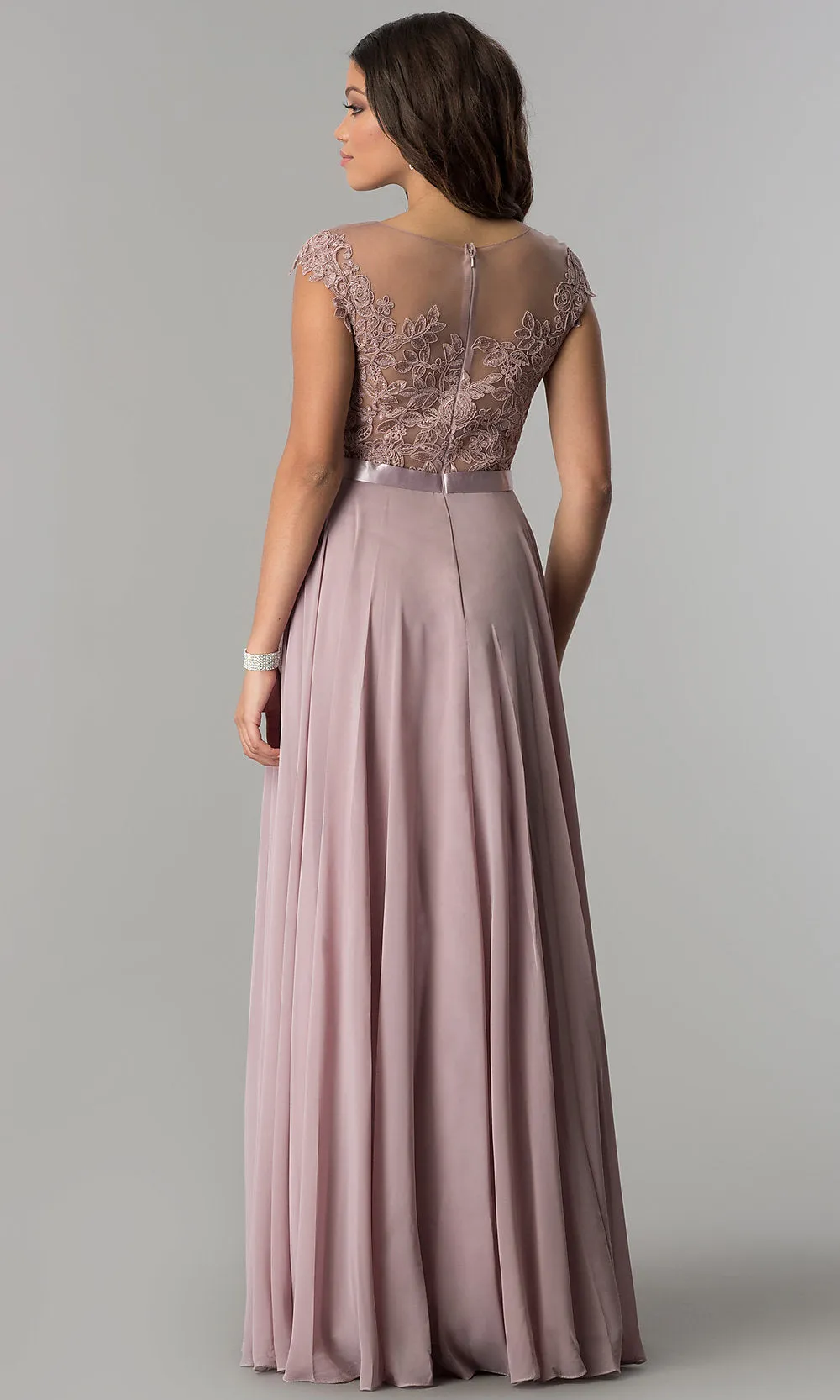 Lace-Bodice Long A-Line Chiffon Prom Gown 2121