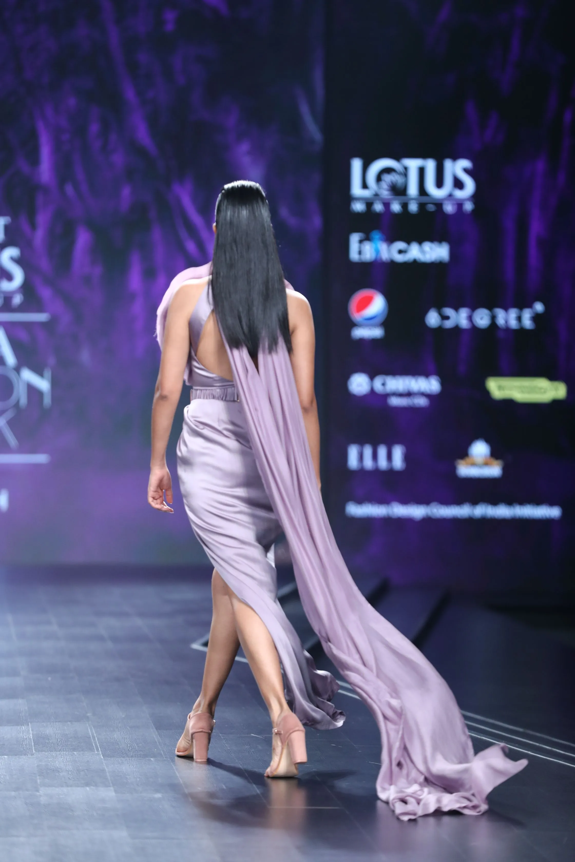 Lavender Pillar Gown With Floral Drape