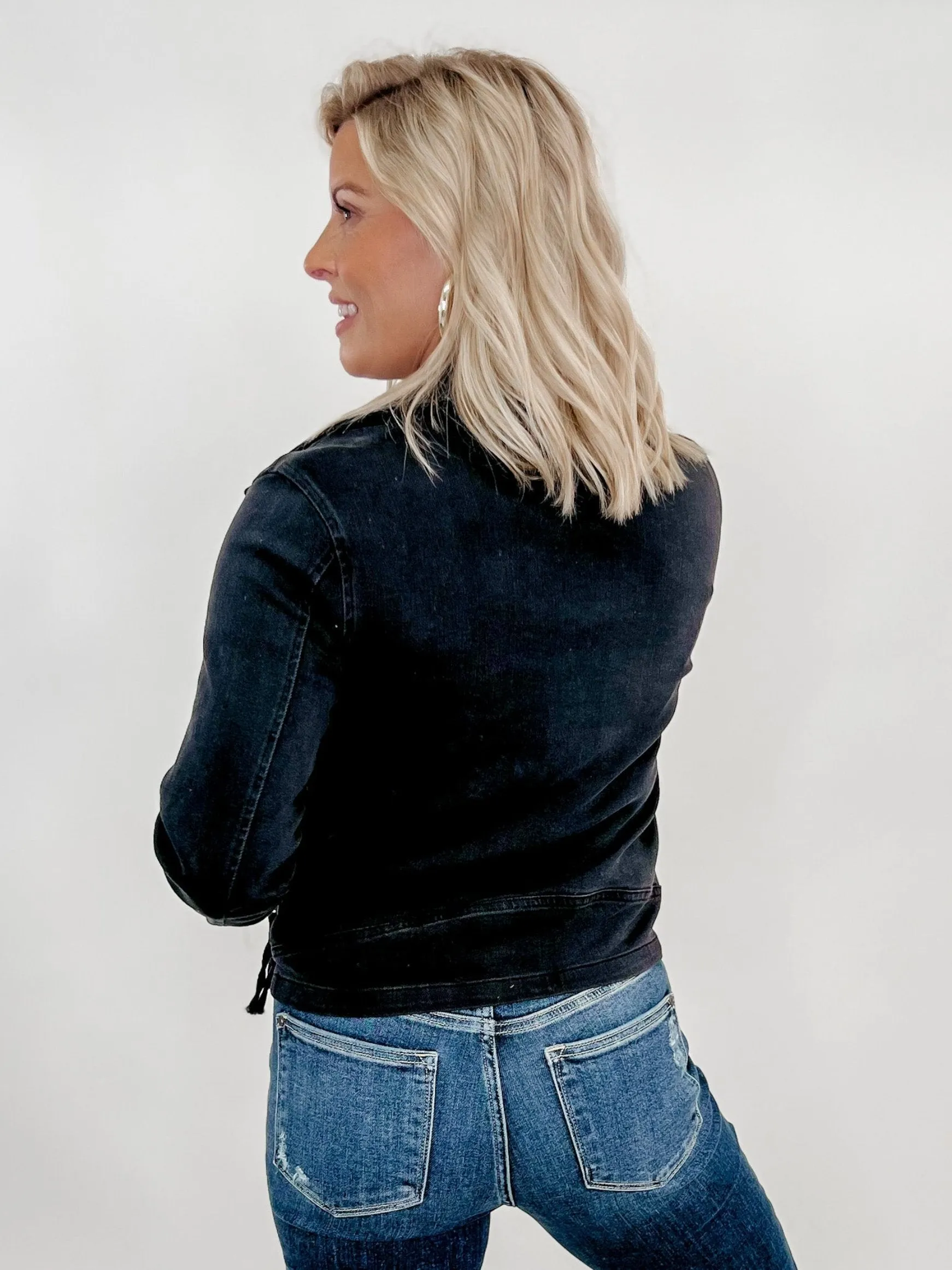 Little Lovin Denim Moto Jacket, Black