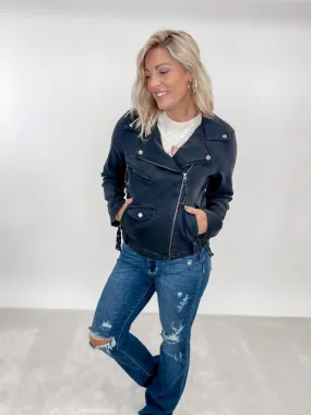 Little Lovin Denim Moto Jacket, Black