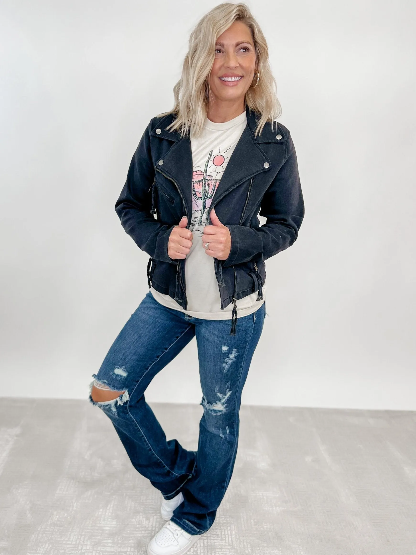 Little Lovin Denim Moto Jacket, Black