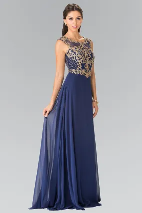Long Sleeveless Dress with Gold Applique by Elizabeth K GL2316