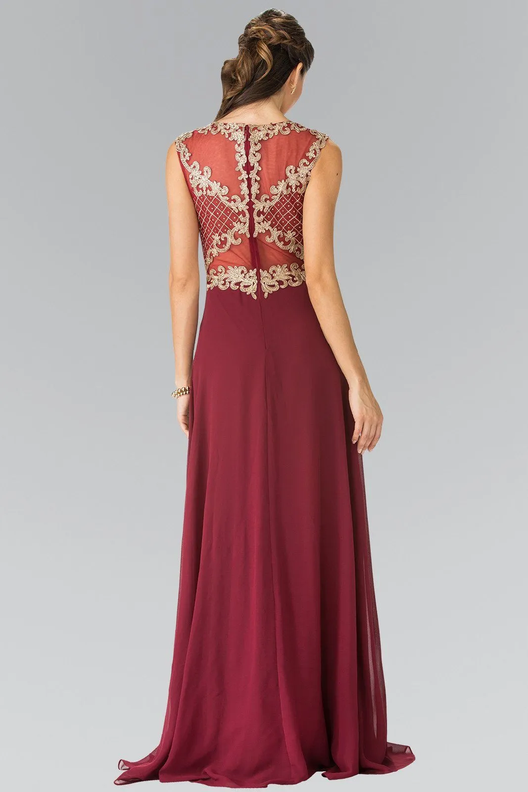Long Sleeveless Dress with Gold Applique by Elizabeth K GL2316