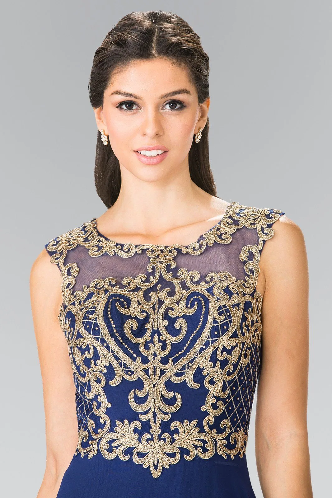 Long Sleeveless Dress with Gold Applique by Elizabeth K GL2316