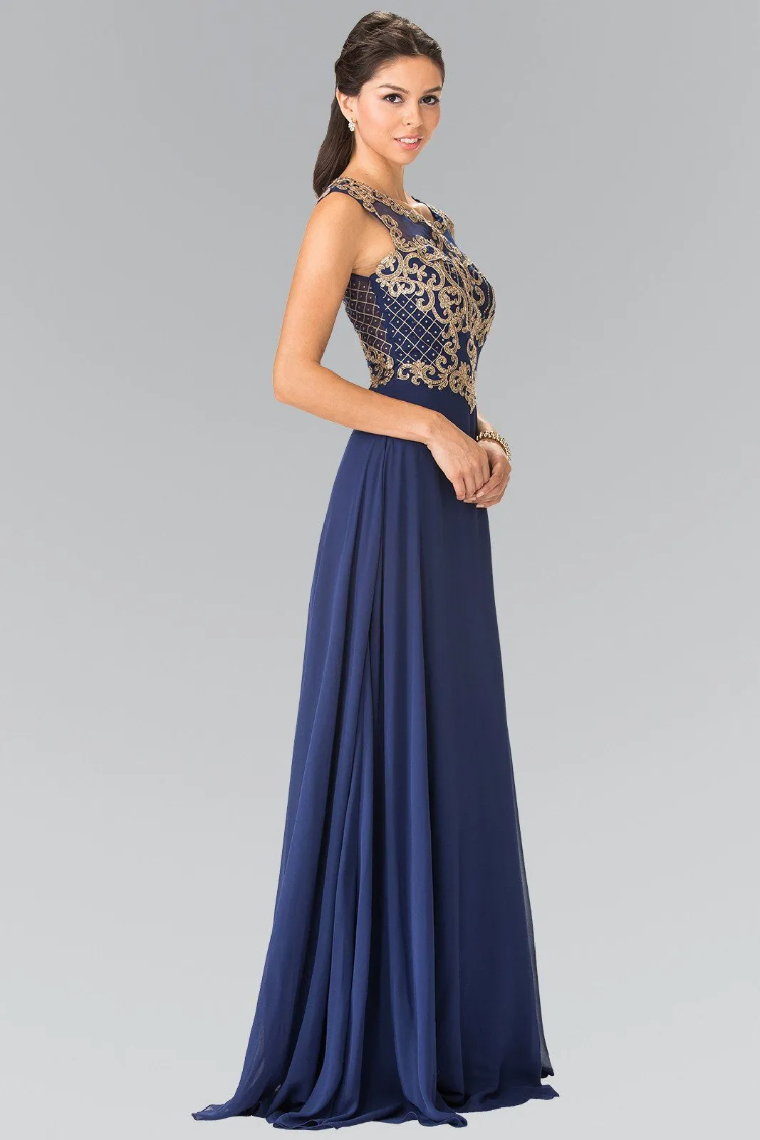 Long Sleeveless Dress with Gold Applique by Elizabeth K GL2316