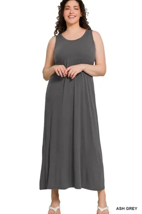 Looking For You Plus Ash Grey Scoop Neck Sleeveless Maxi Dress (Size 1X)