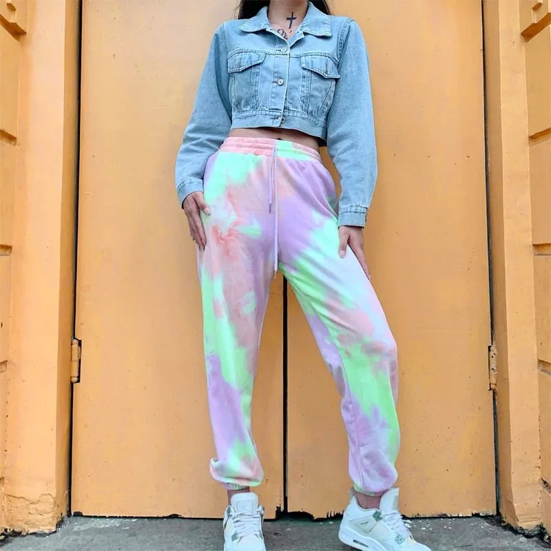 Loose Elastic Waist Tie-Dye Ankle Pants