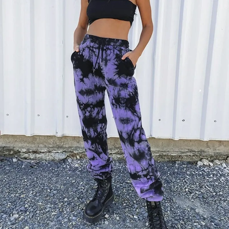 Loose Elastic Waist Tie-Dye Ankle Pants