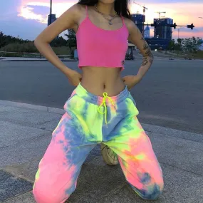 Loose Elastic Waist Tie-Dye Ankle Pants