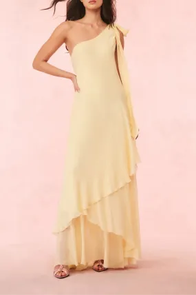 LoveShackFancy Alliara Chiffon One-Shoulder Gown