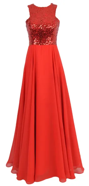 MACloth Women Sequin Chiffon Long Wedding Bridesmaid Dress Formal Evening Gown