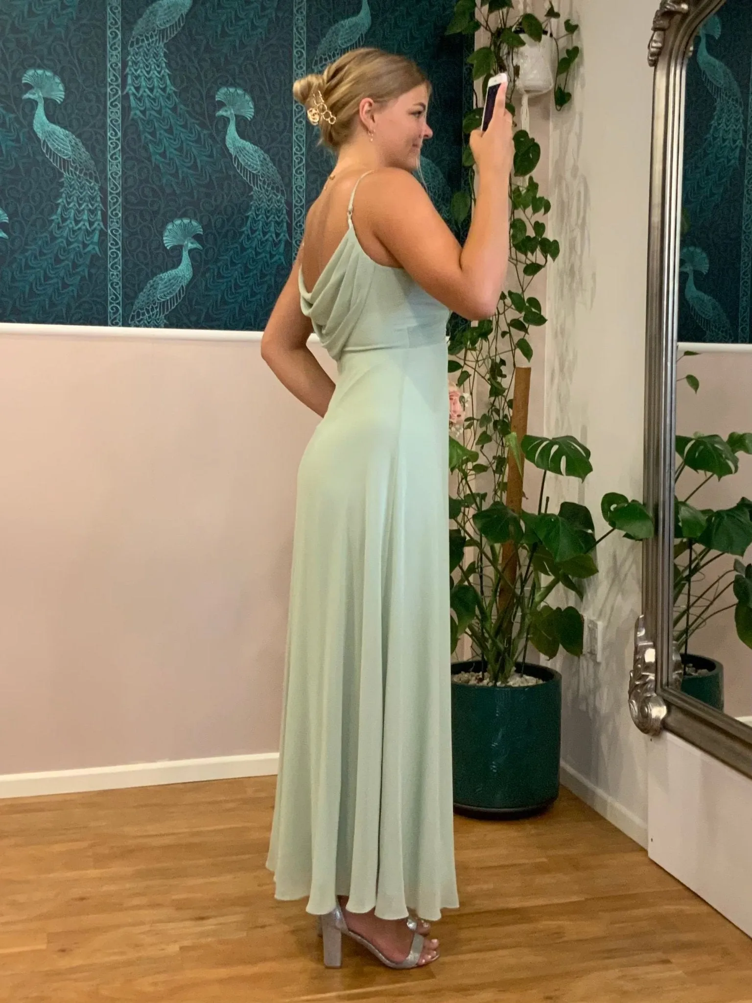Malika Light sage cross front cowl back bridesmaid dress Express NZ wide