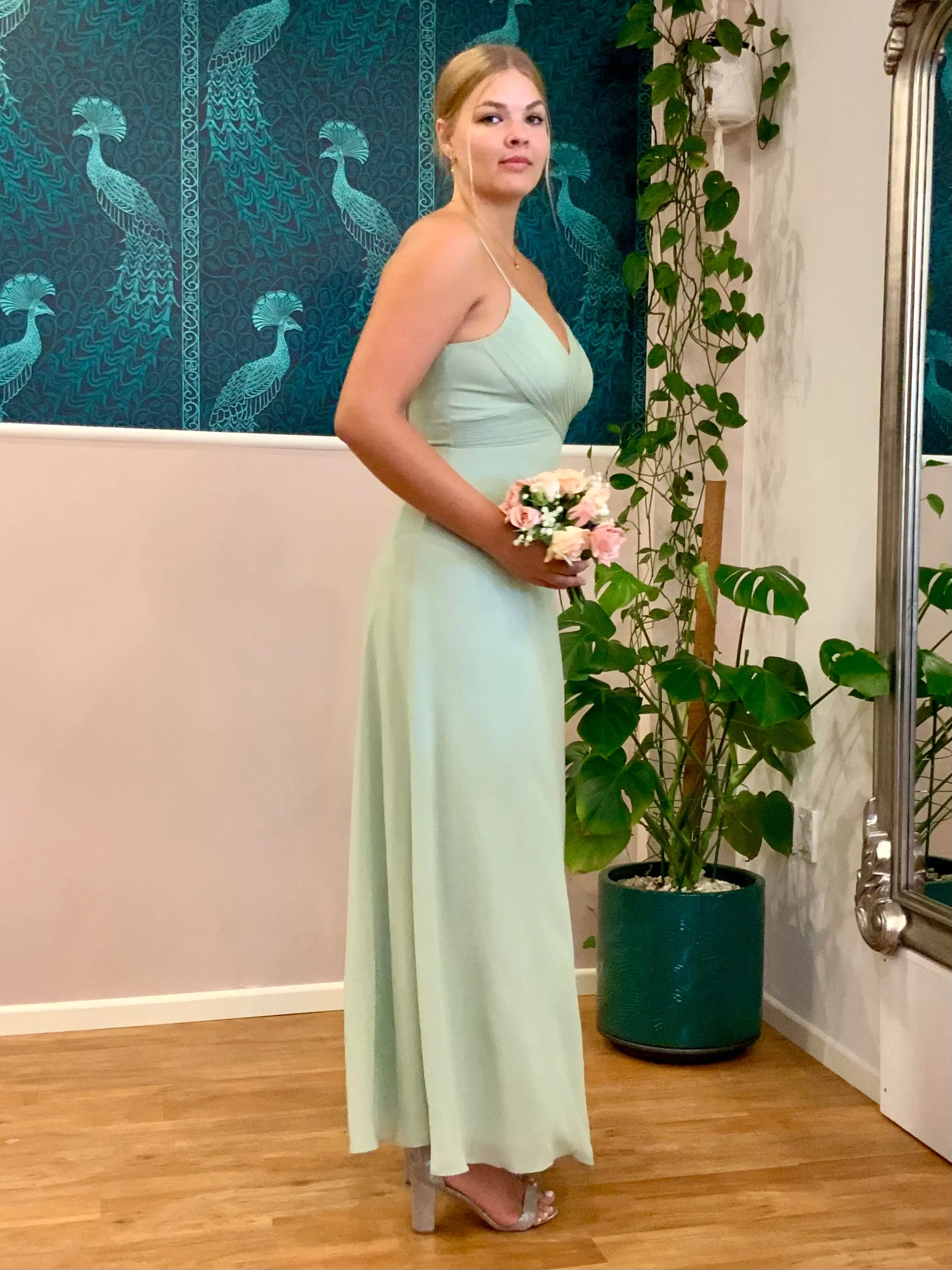 Malika Light sage cross front cowl back bridesmaid dress Express NZ wide