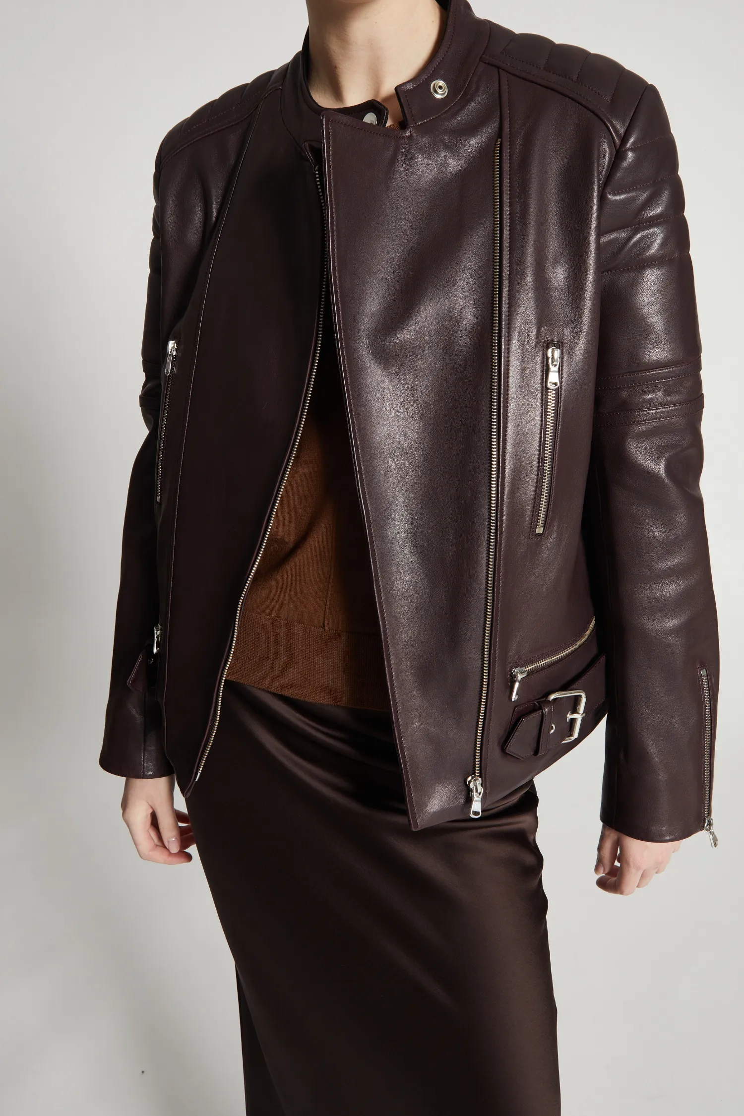 Marcos Leather Moto Jacket, Burgundy