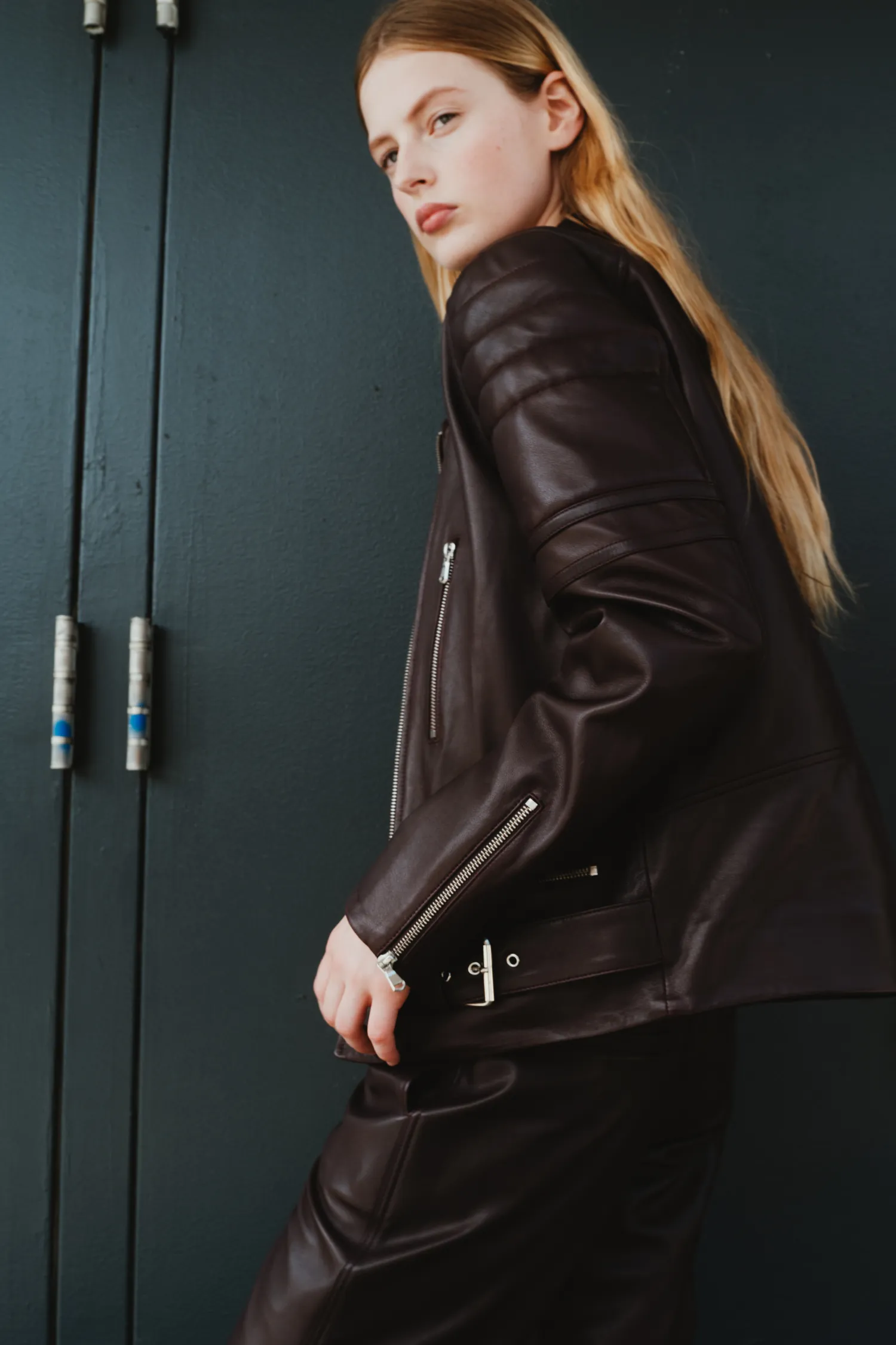 Marcos Leather Moto Jacket, Burgundy