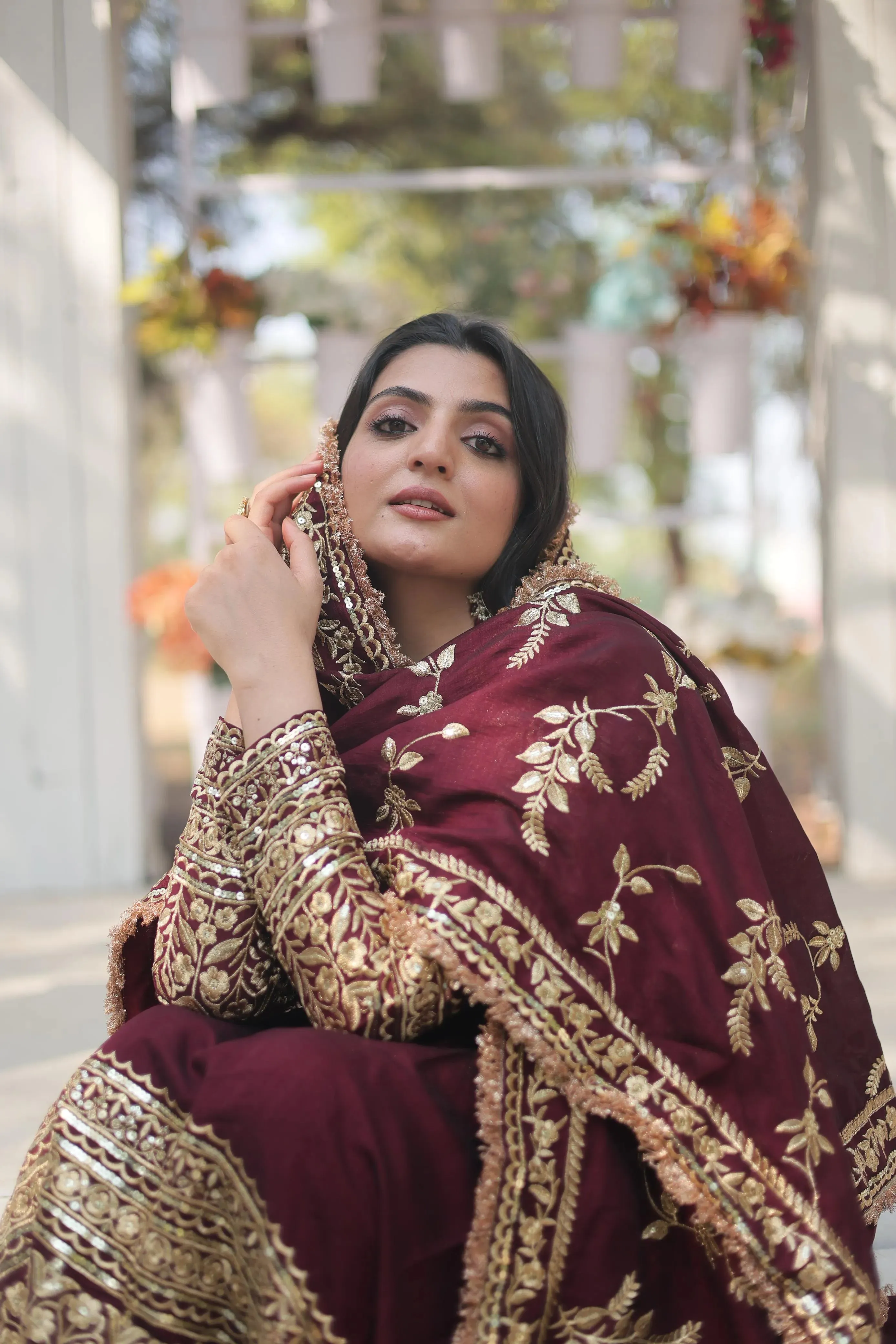Maroon Vichitra Shimmer Rich Sequins Worked Designer Gown